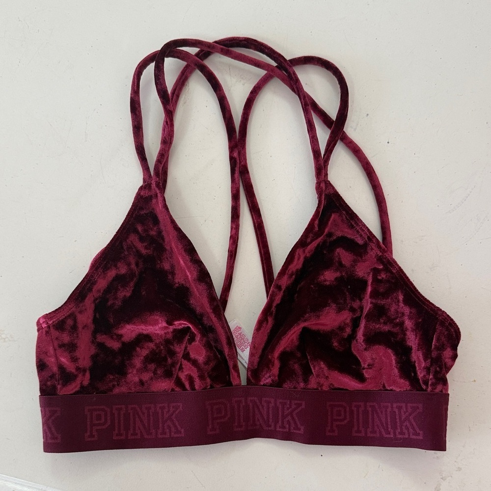 PINK Victoria's Secret Velvet Bralette in Deep Red